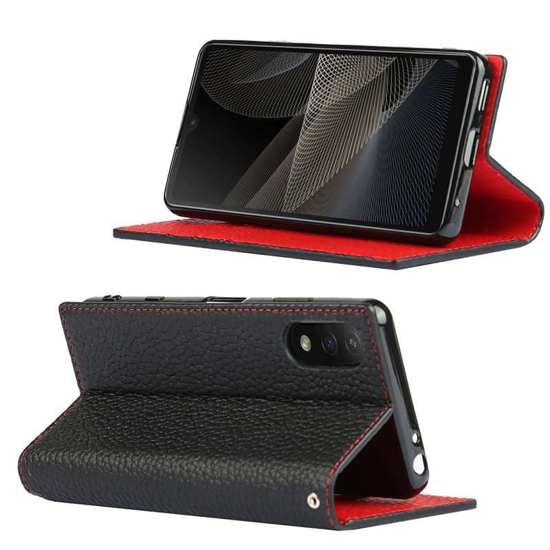 手帳型スマホケース  Xperia用 高級レザー調 多機能手帳型ケース