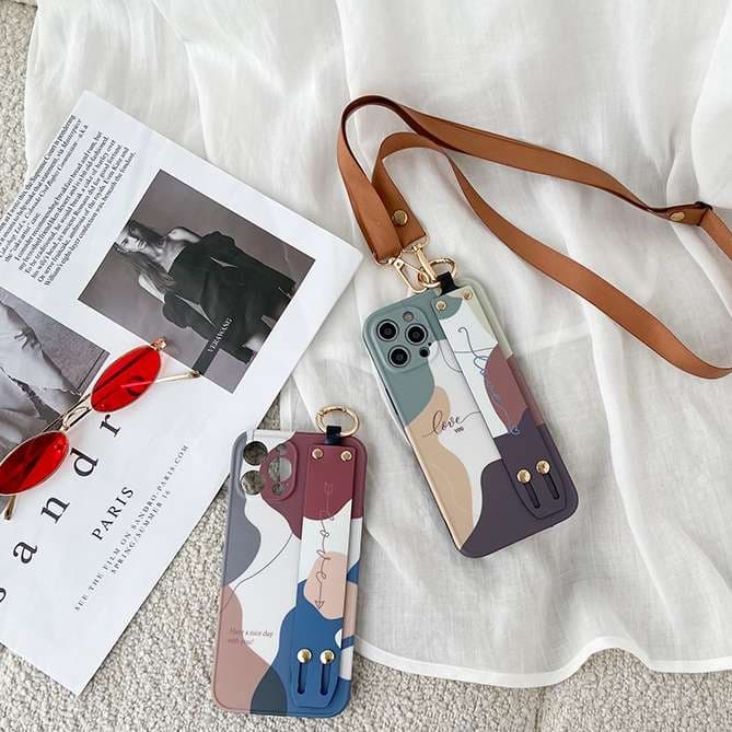 ~インスタ映えを手帳型スマホで~手帳型スマホケース アート柄 ショルダーストラップ付きスマホケース