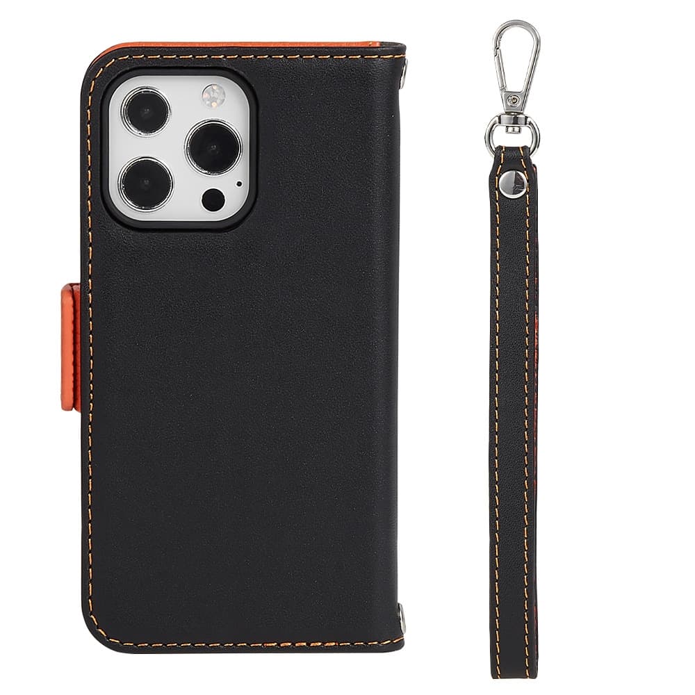手帳型スマホケース 高級レザー調 iPhone手帳型ケース 着脱式ストラップ付き