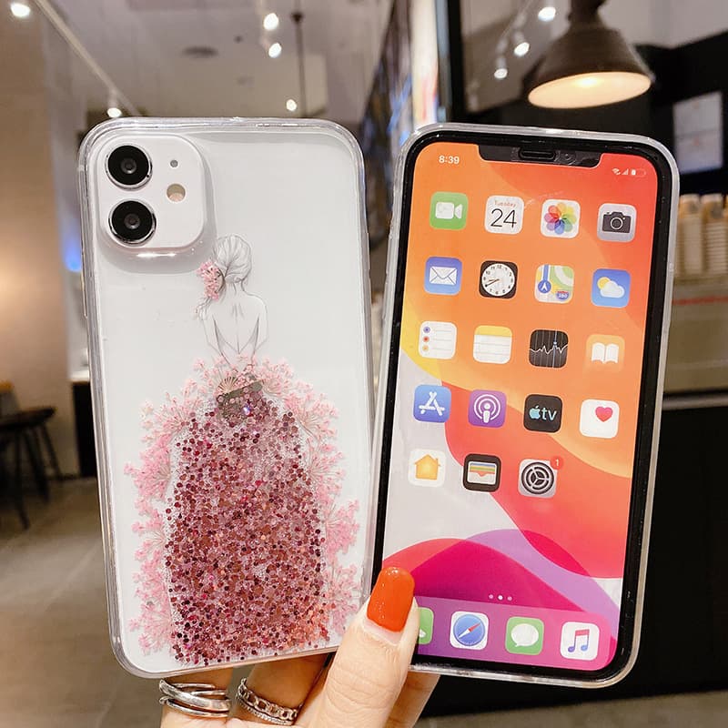 手帳型スマホケース キラキラドレスデザイン 透明保護ケース