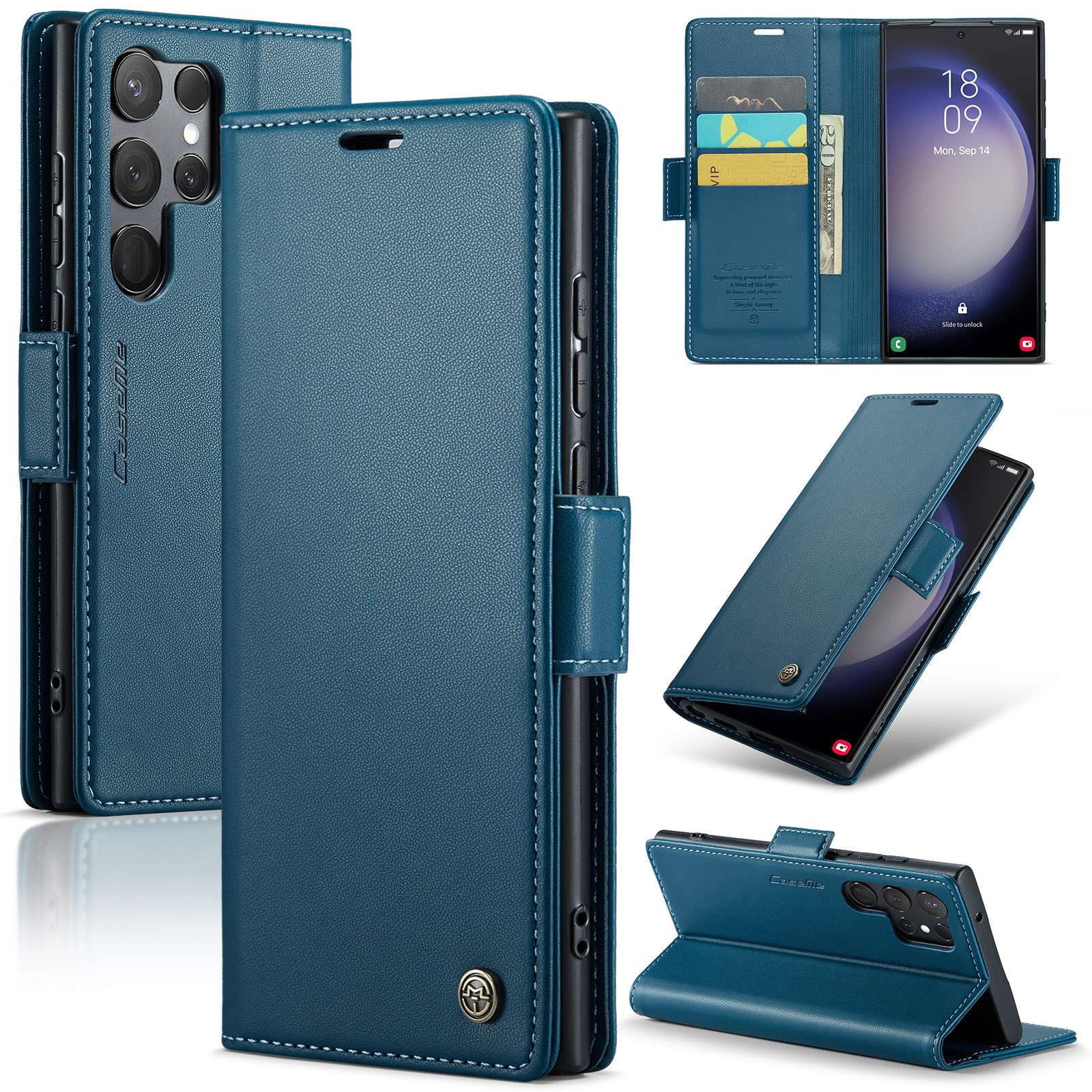 手帳型スマホケース 多機能レザーフォリオケース for Galaxy