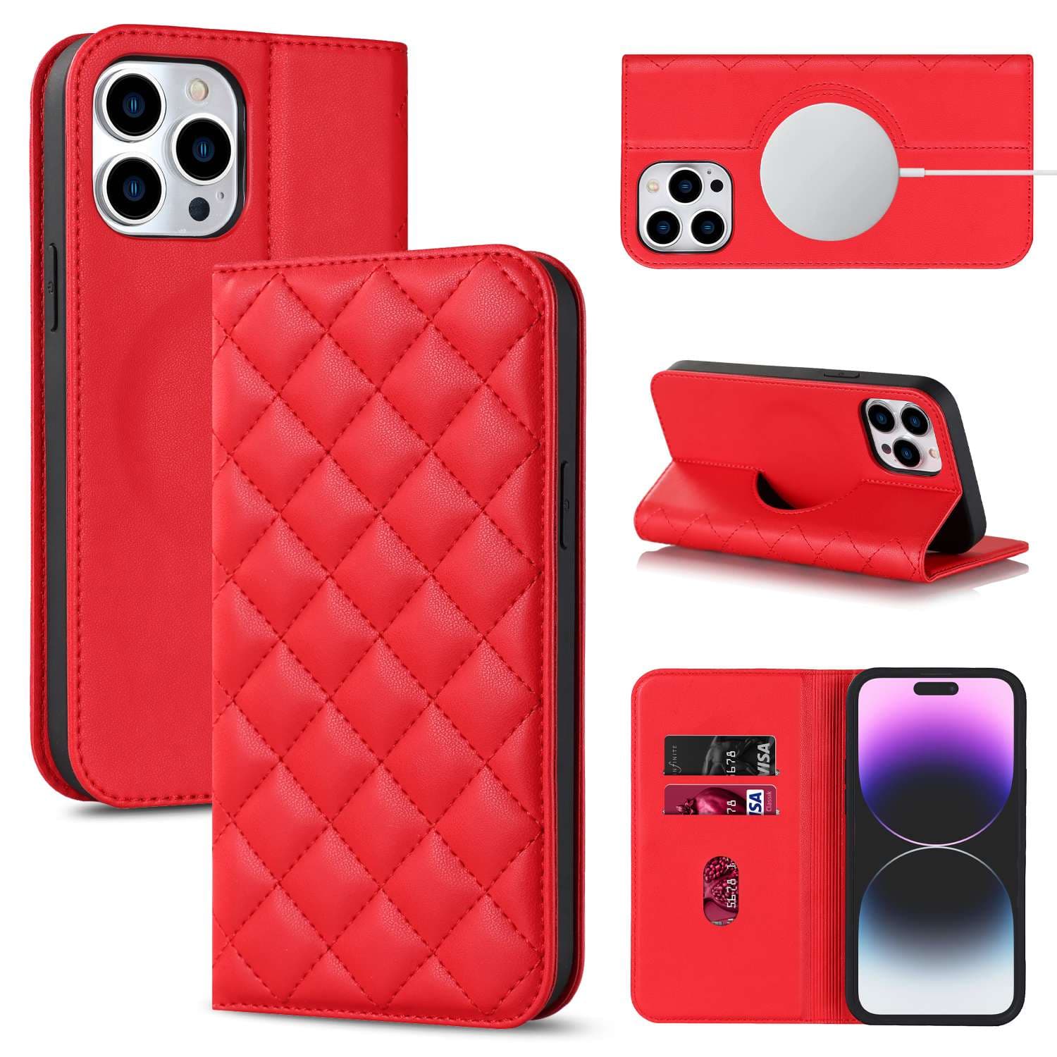 手帳型スマホケース 高級キルティング調レザー手帳型iPhoneケース