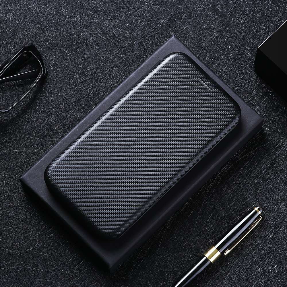 手帳型スマホケース AQUOS シンプルエレガント カーボン調 手帳型ケース