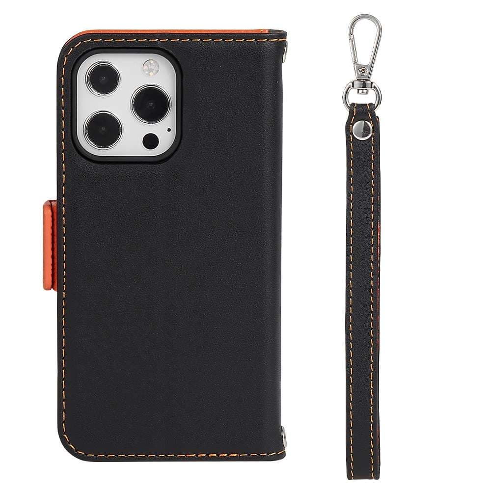 手帳型スマホケース 高級レザー調 iPhone手帳型ケース 着脱式ストラップ付き