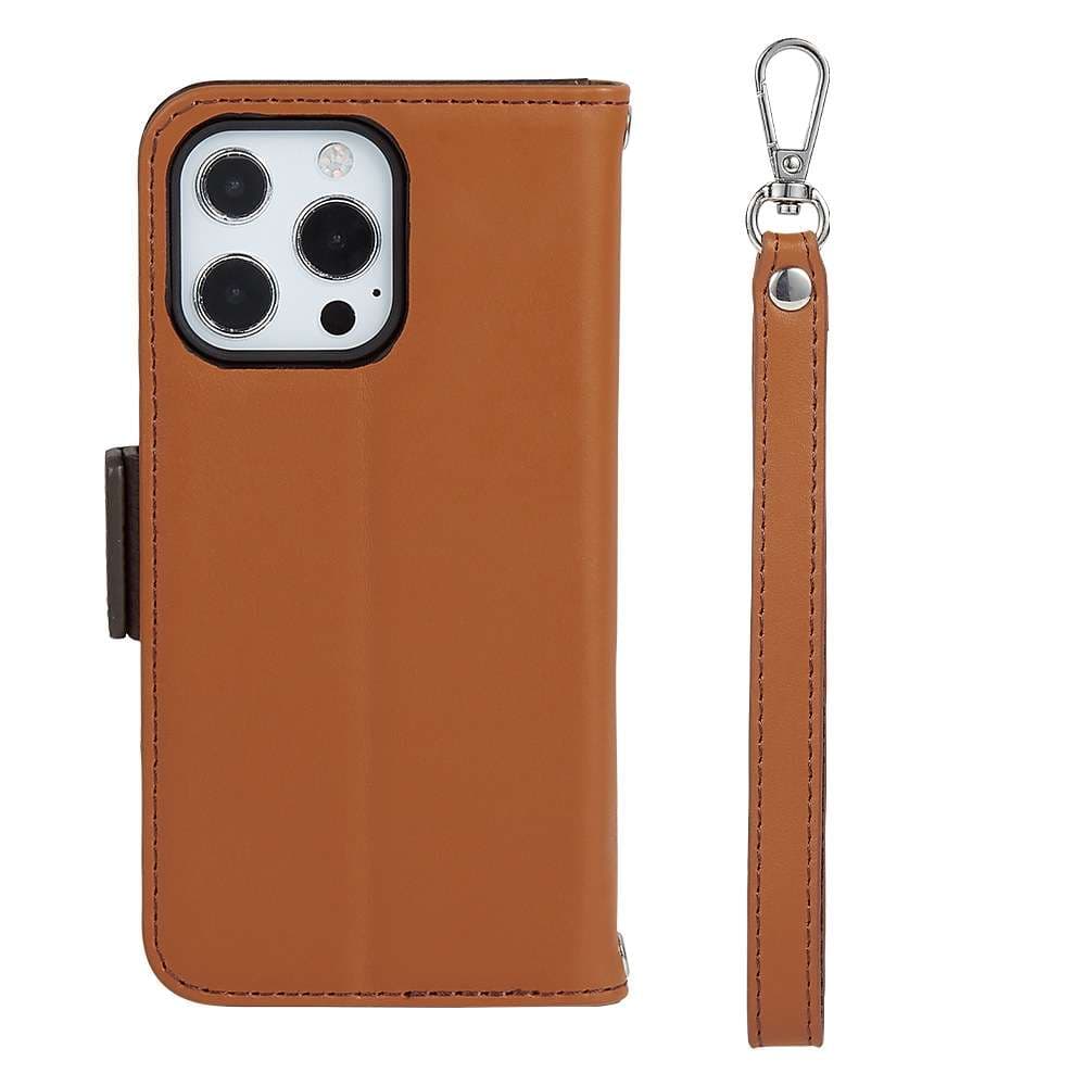 手帳型スマホケース 高級レザー調 iPhone手帳型ケース 着脱式ストラップ付き
