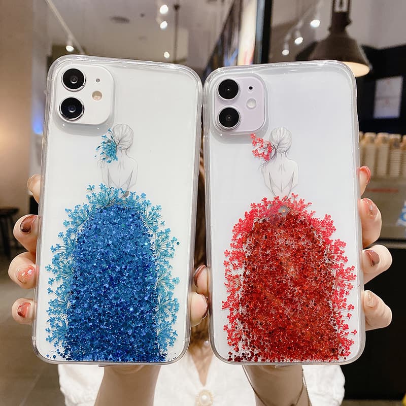 手帳型スマホケース キラキラドレスデザイン 透明保護ケース