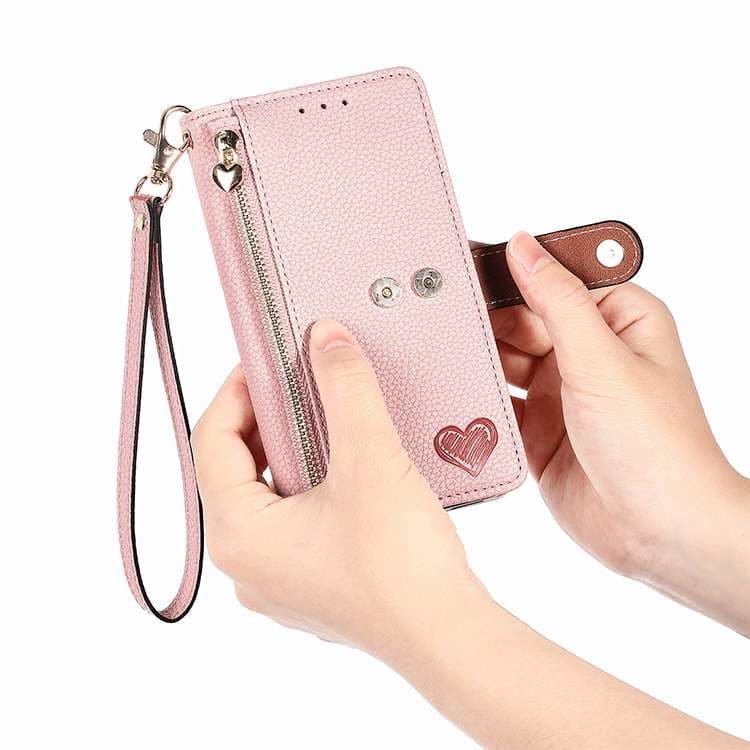 ハート柄付き多機能手帳型スマホケース