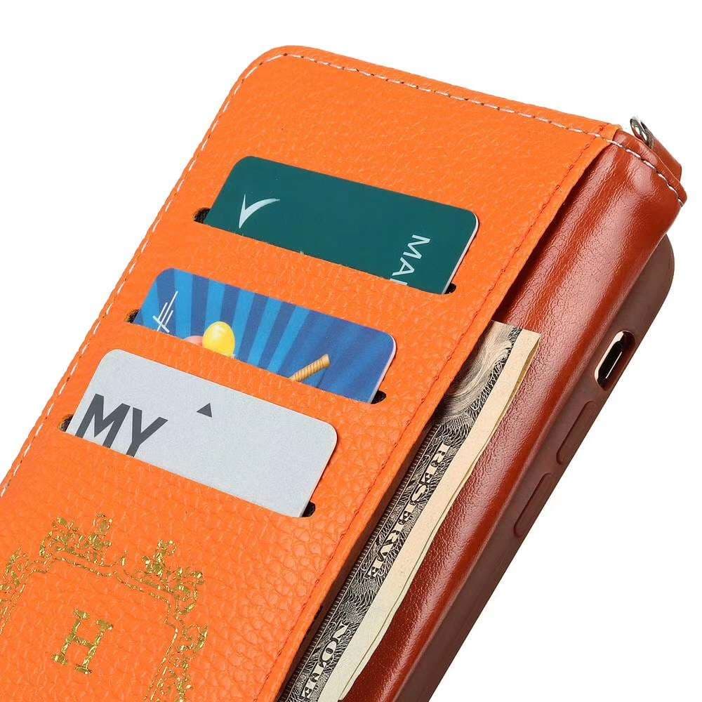 タッセル付き高級レザー手帳型スマホケース