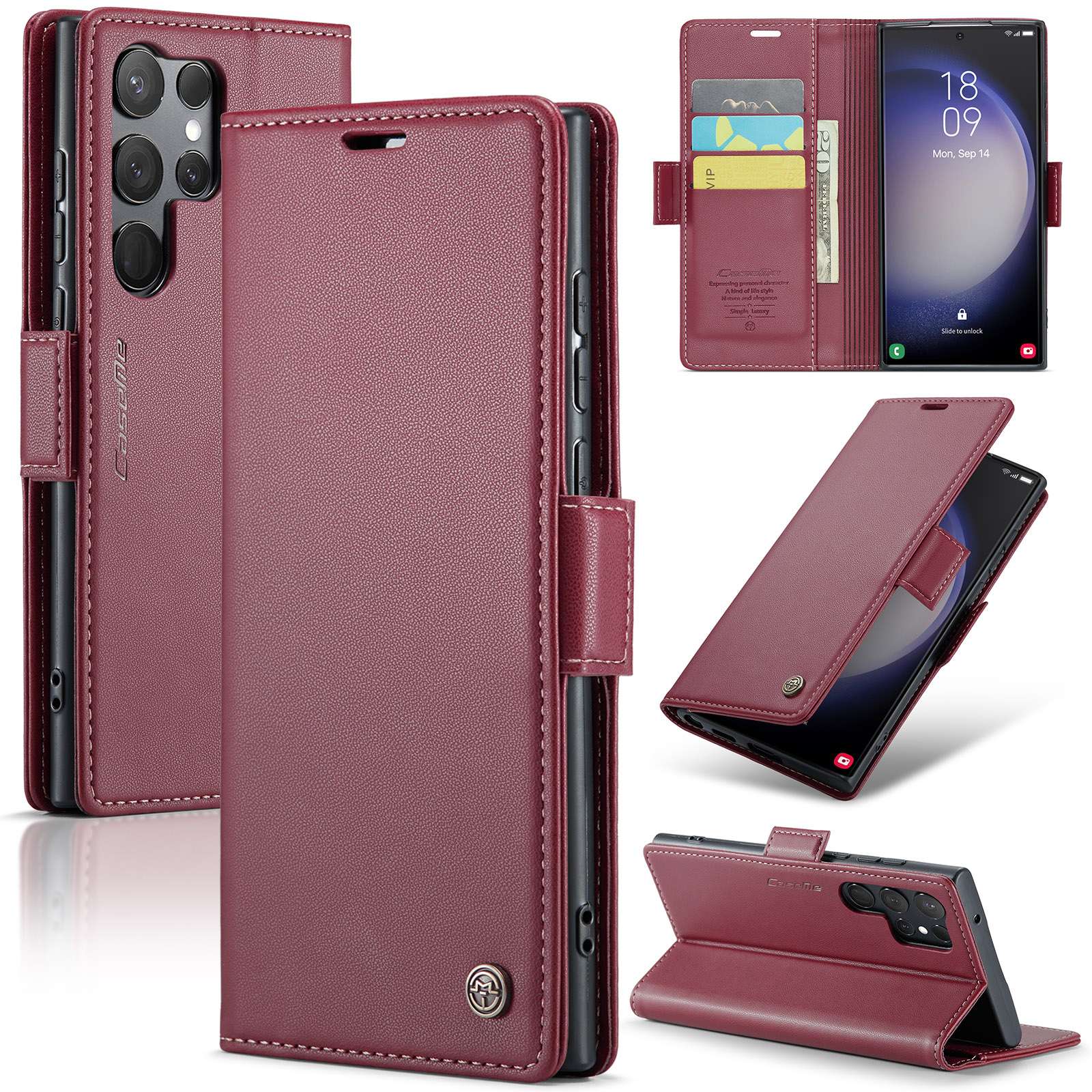 手帳型スマホケース 多機能レザーフォリオケース for Galaxy