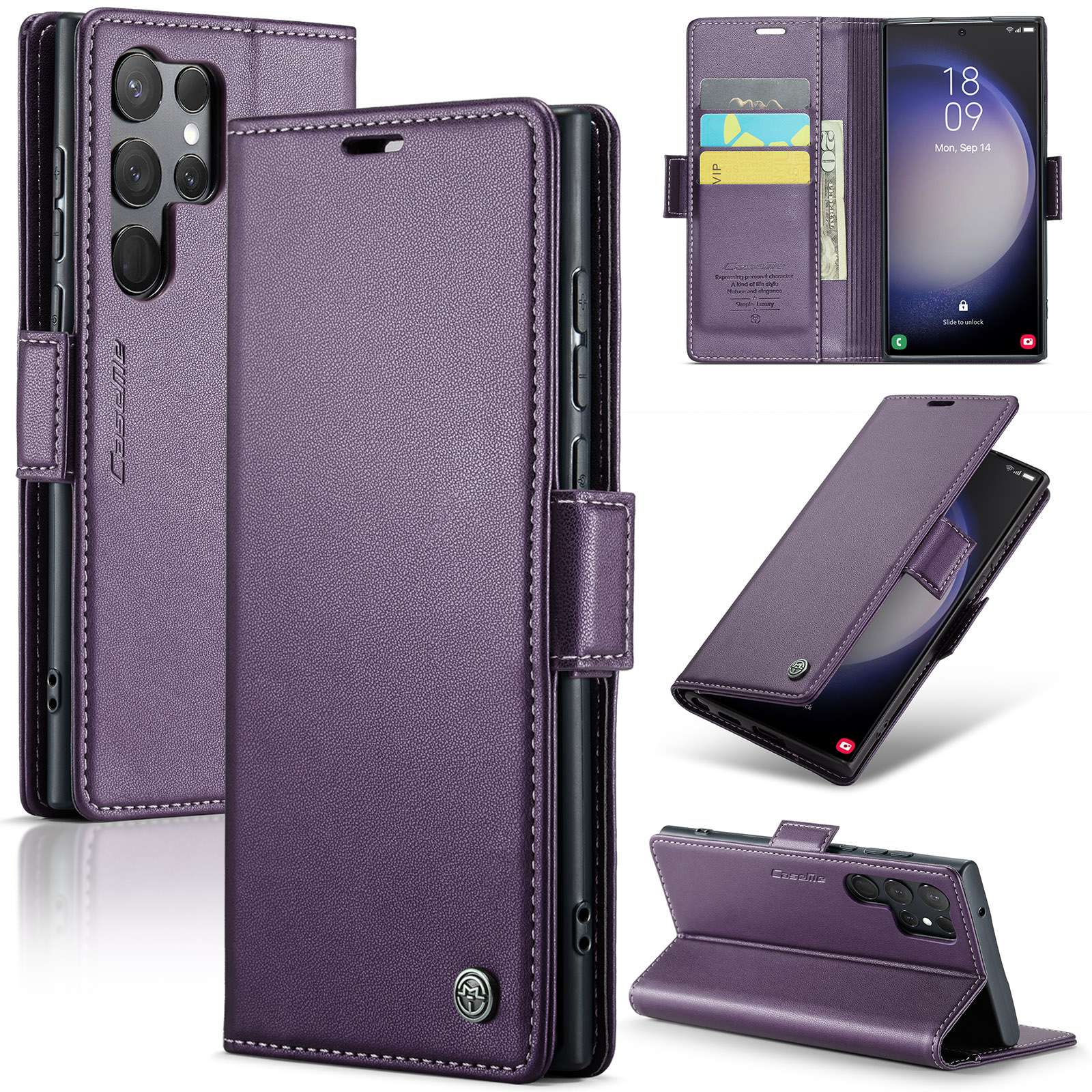 手帳型スマホケース 多機能レザーフォリオケース for Galaxy