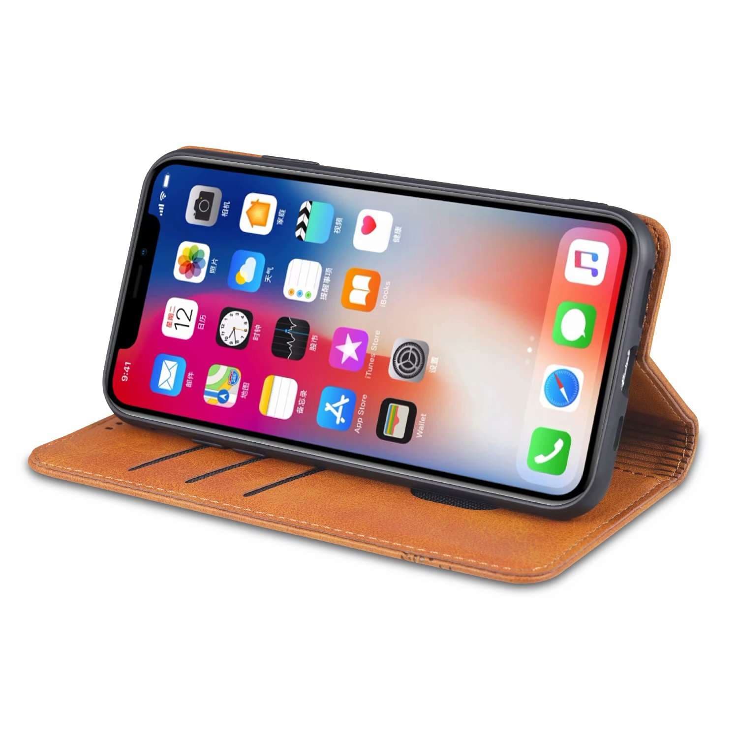 手帳型スマホケース 高級感漂う本革調iPhoneフリップケース