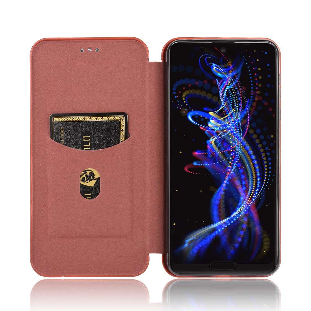 手帳型スマホケース AQUOS シンプルエレガント カーボン調 手帳型ケース