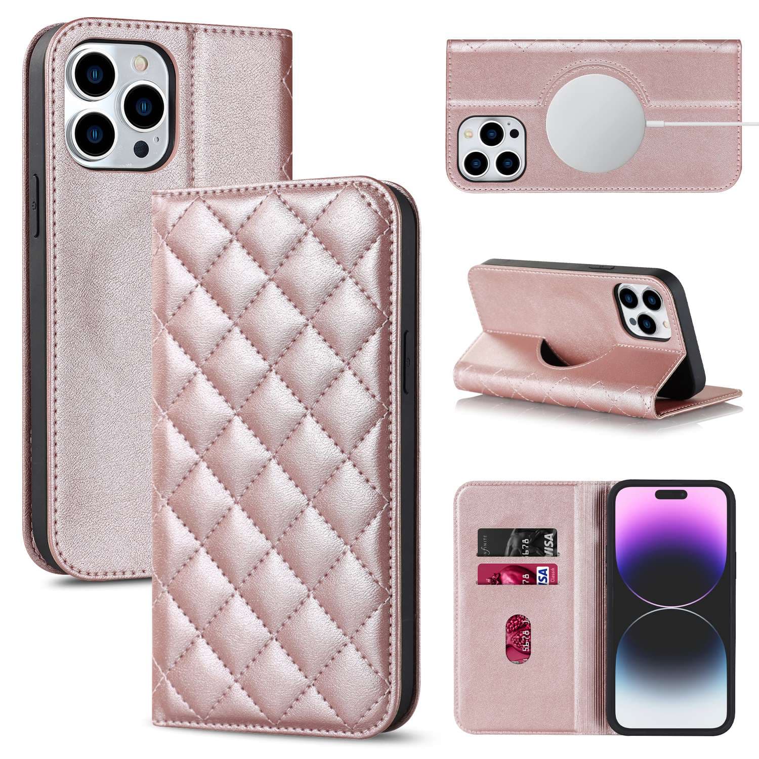 手帳型スマホケース 高級キルティング調レザー手帳型iPhoneケース