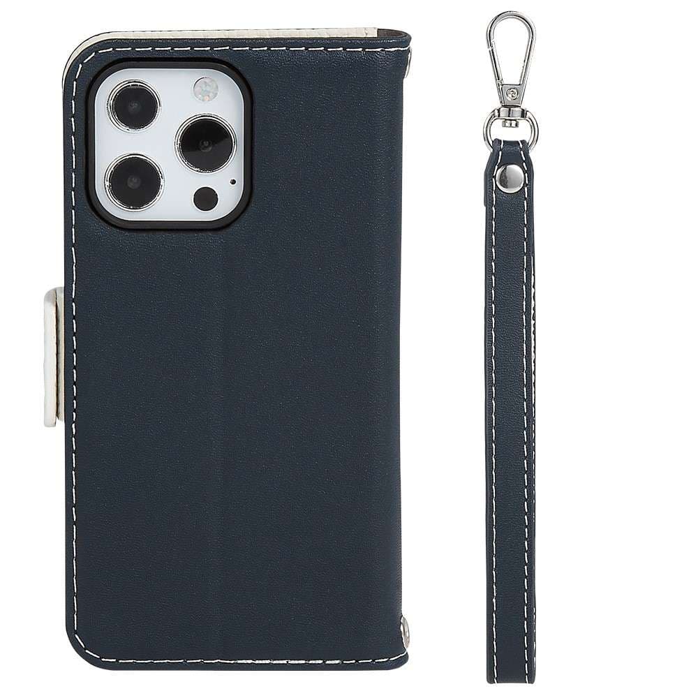 手帳型スマホケース 高級レザー調 iPhone手帳型ケース 着脱式ストラップ付き