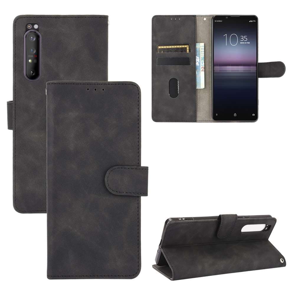 手帳型スマホケース Xperia用レザー調手帳型ケース カード収納付き