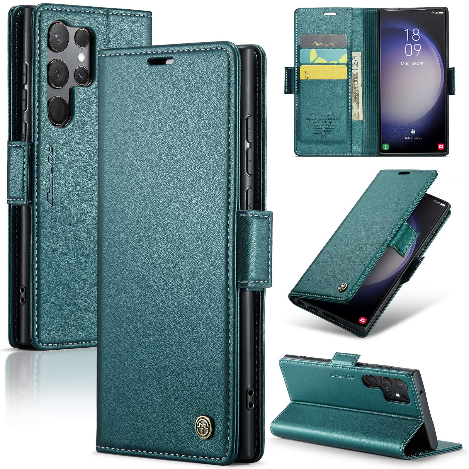 手帳型スマホケース 多機能レザーフォリオケース for Galaxy