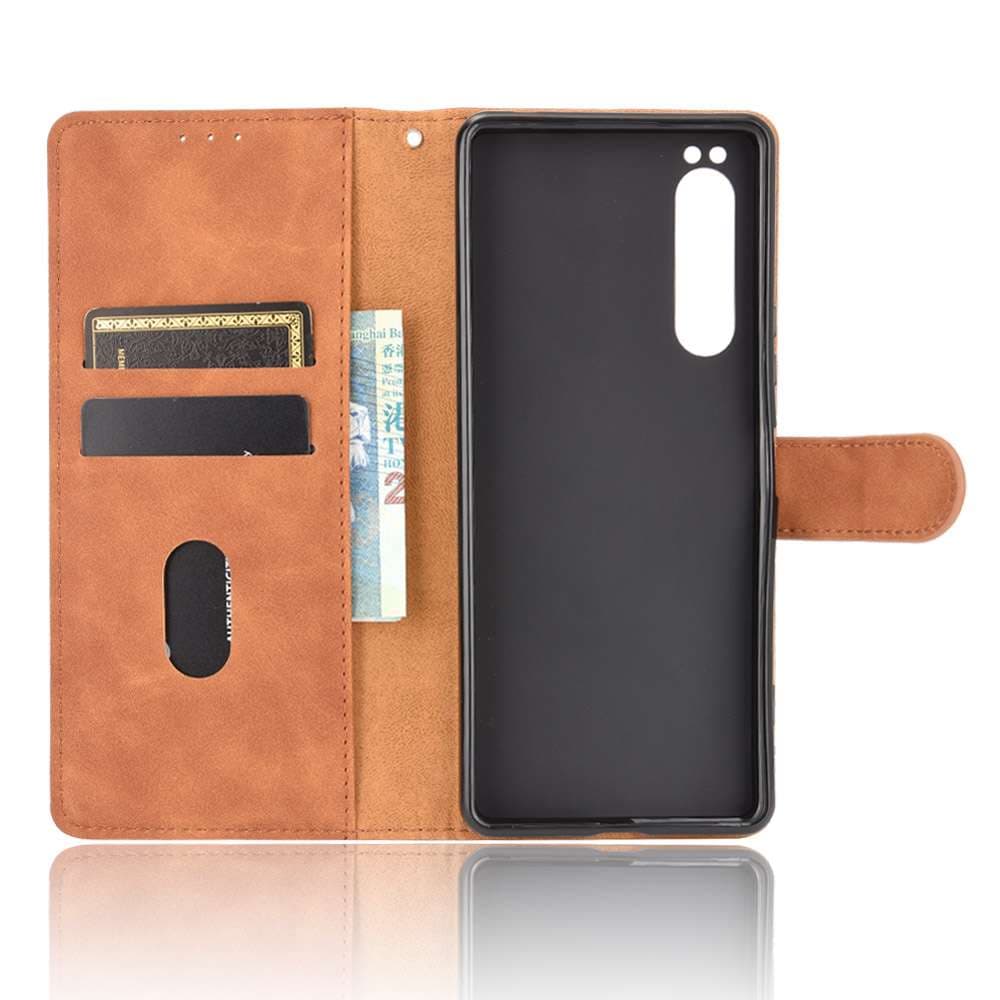 手帳型スマホケース Xperia用レザー調手帳型ケース カード収納付き