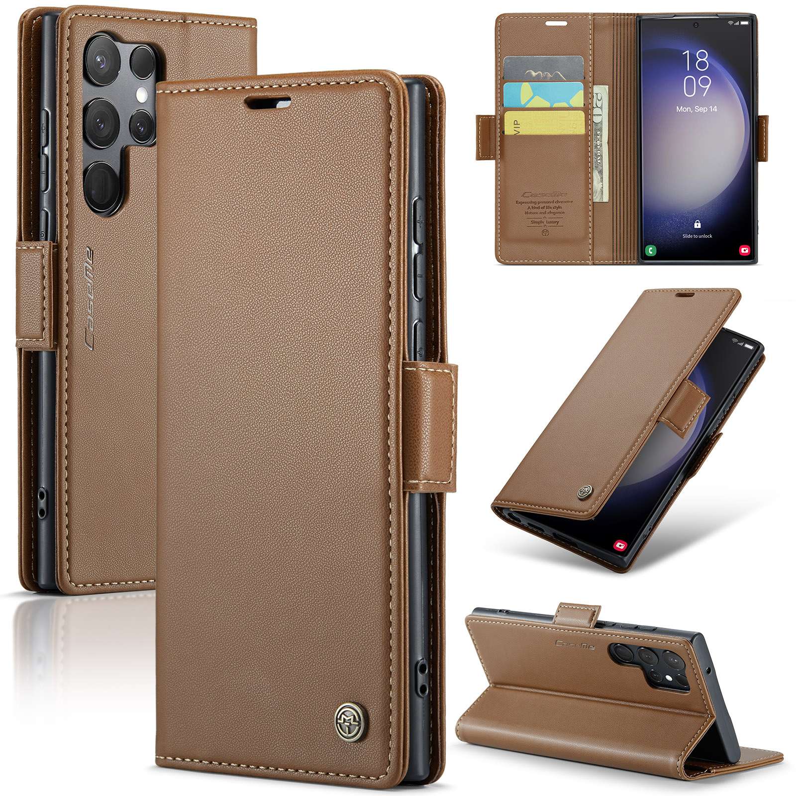 手帳型スマホケース 多機能レザーフォリオケース for Galaxy