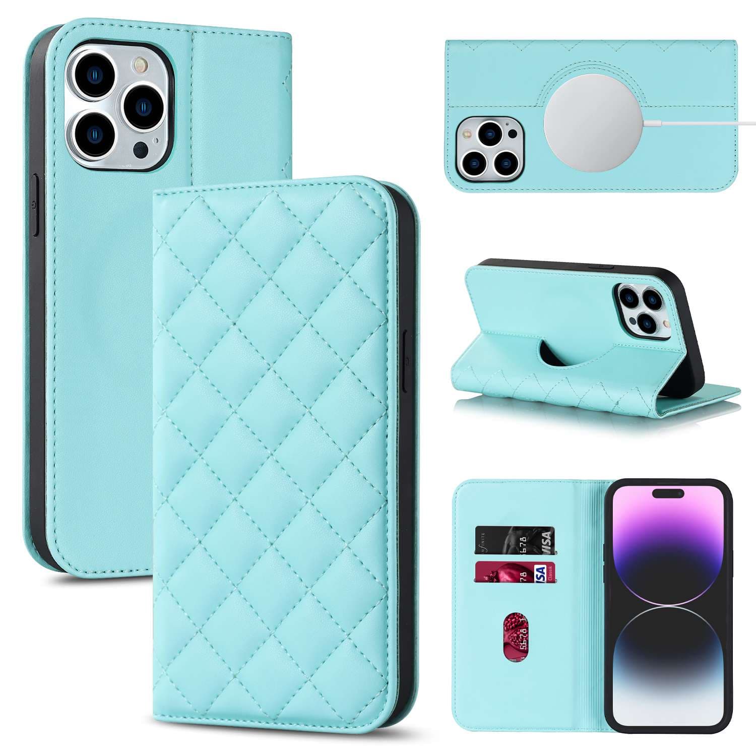 手帳型スマホケース 高級キルティング調レザー手帳型iPhoneケース