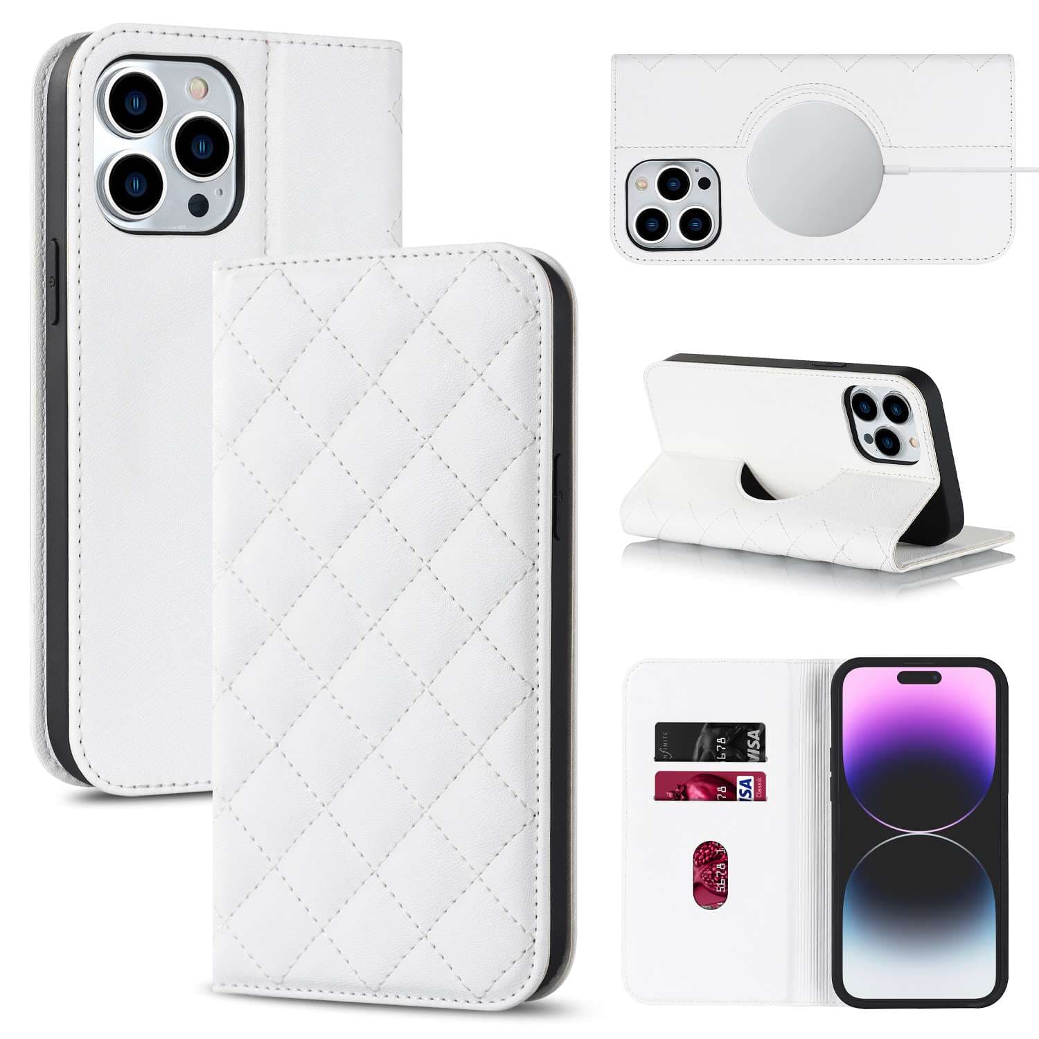 手帳型スマホケース 高級キルティング調レザー手帳型iPhoneケース